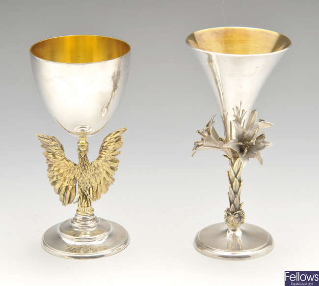 Two cased silver commemorative goblets.