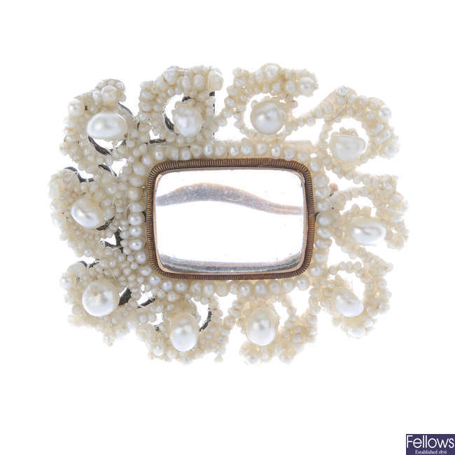 An early 20th century seed pearl memorial brooch.