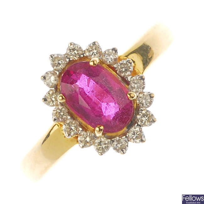 A ruby and diamond cluster ring. 