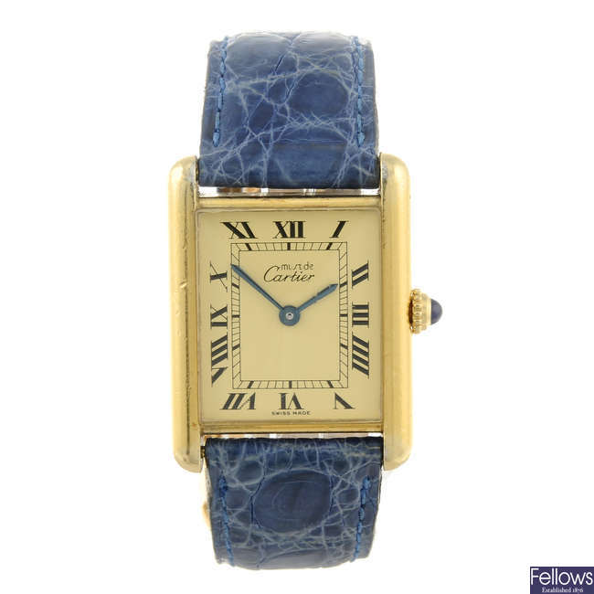 CARTIER - a gold plated silver Must de Cartier Tank wrist watch.