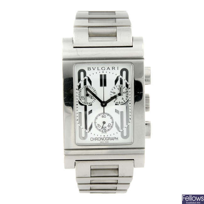 BULGARI - a gentleman's stainless steel Rettangolo chronograph bracelet watch.