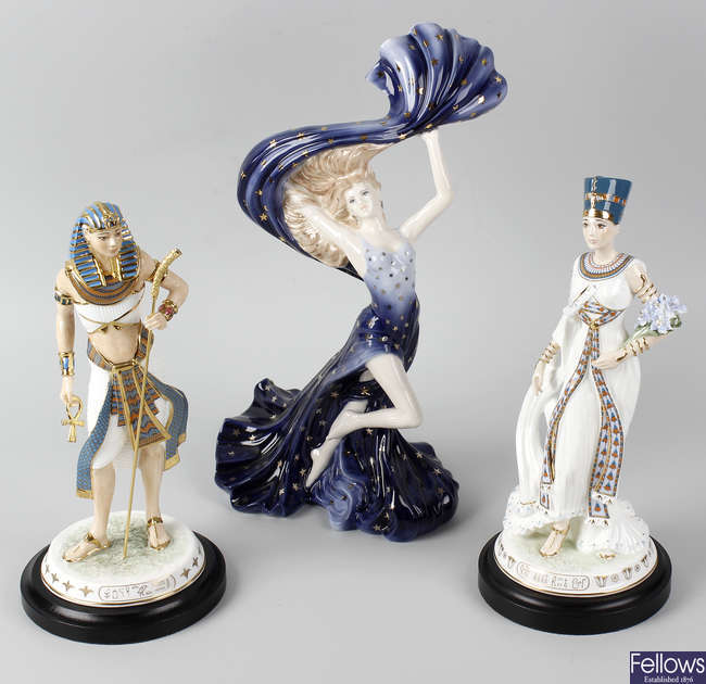 Three Wedgwood figures and a Worcester figure.