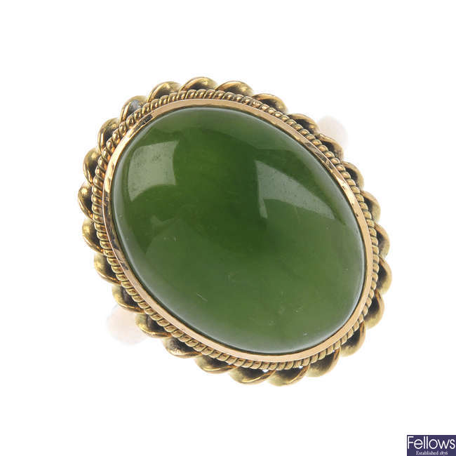 A jade single-stone ring.