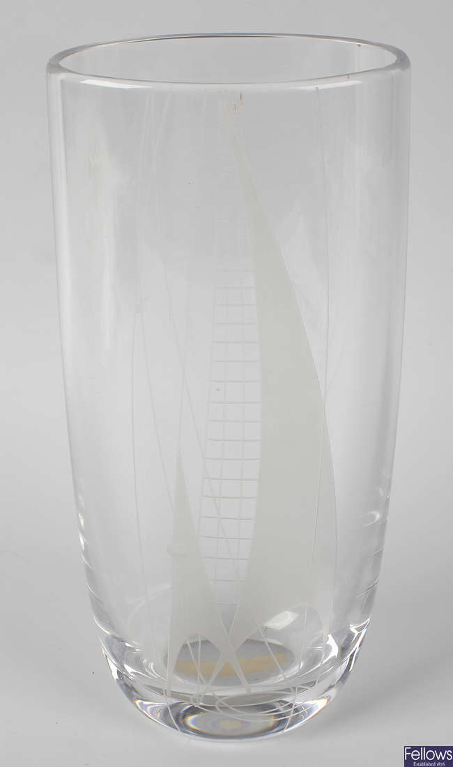 An Orrefors clear glass vase of slender oval bodied form.