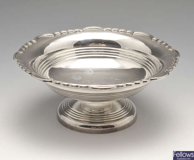 A 1940's silver pedestal bowl.