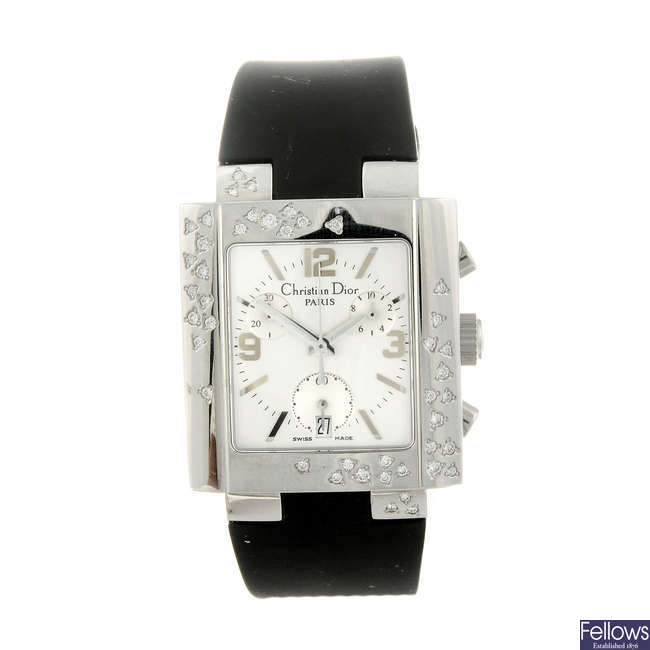 DIOR - a factory diamond set stainless steel Riva chronograph wrist watch.