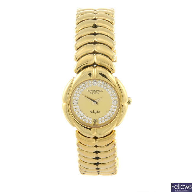 RAYMOND WEIL - a lady's gold plated Adagio bracelet watch.