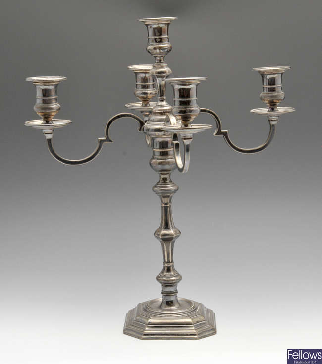 An Edwardian silver candelabra.
