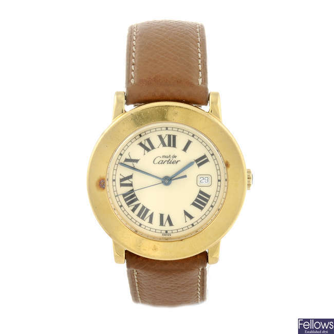 CARTIER - a gold plated silver Must de Cartier Ronde wrist watch.