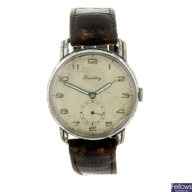 BREITLING - a gentleman's nickel plated wrist watch.