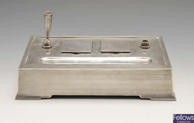A 1930's silver desk ink stand by Sampson Mordan & Co.