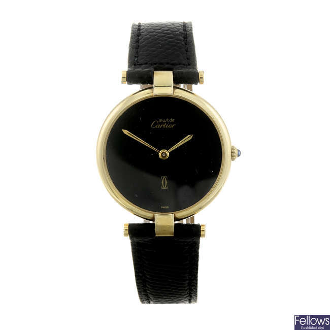 CARTIER - a gold plated silver Must de Cartier Vendome wrist watch
