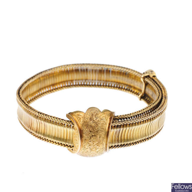 A mid Victorian gold adjustable buckle bracelet.