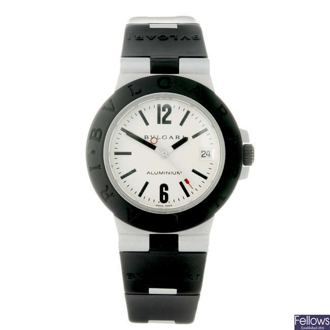 BULGARI - a gentleman's aluminium Diagono Aluminium wrist watch.