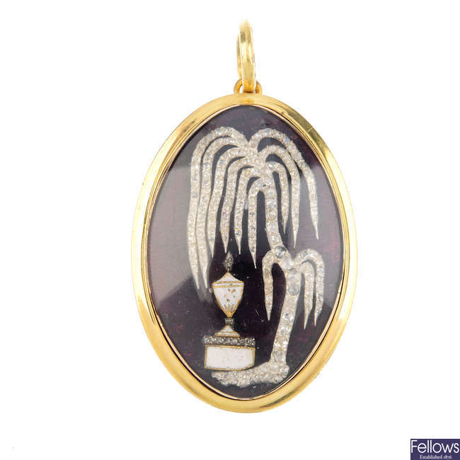 An early Victorian gold enamel diamond and enamel pendant.