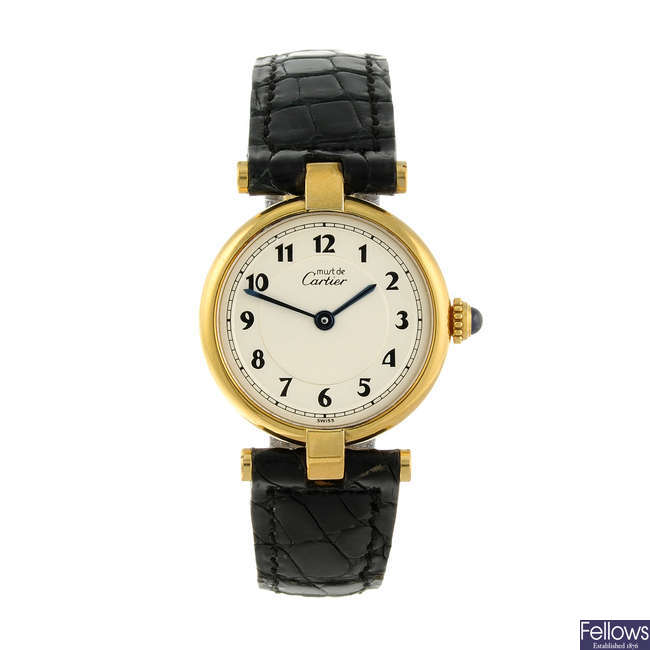 CARTIER - a  gold plated silver Must de Cartier wrist watch.
