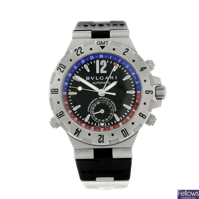 BULGARI - a gentleman's stainless steel Diagono Scuba GMT wrist watch.