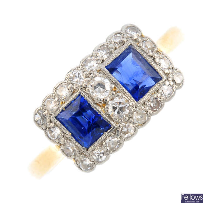 A mid 20th century 18ct gold sapphire and diamond dress ring.