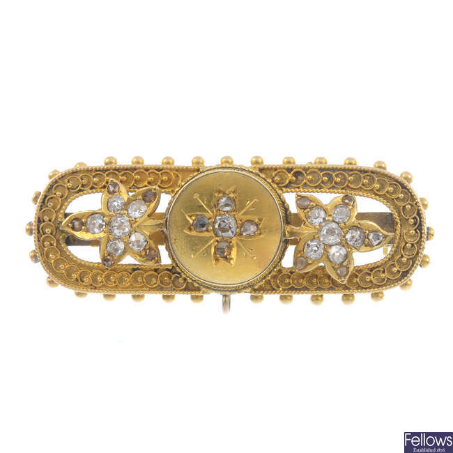 A late Victorian gold diamond brooch, circa 1880.