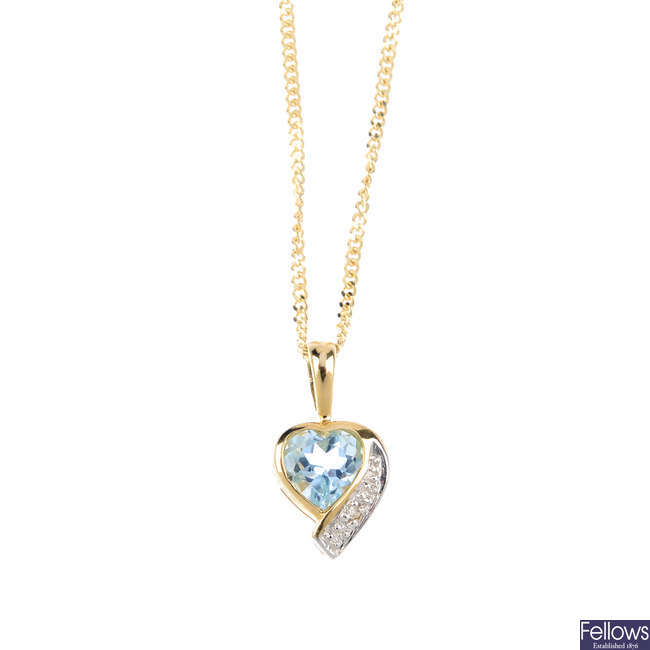 A 9ct gold aquamarine and diamond pendant.