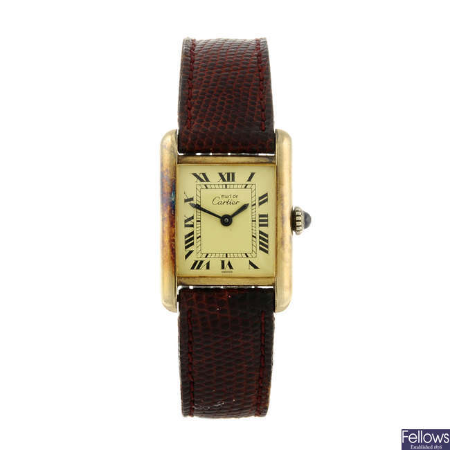 CARTIER - a gold plated silver Must de Cartier wrist watch.
