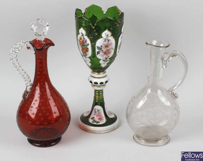 A Bohemian overlay glass vase.