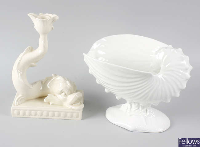 A Wedgwood Queensware 'dolphin' candlestick.