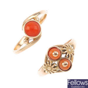 Two coral rings.
