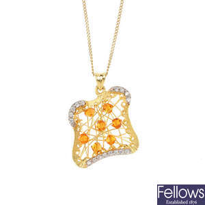 A cubic zirconia and paste pendant, with chain.