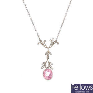 A diamond and tourmaline floral necklace.