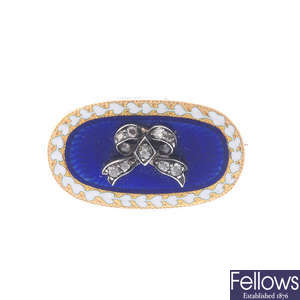 An early Victorian gold, diamond and enamel brooch.