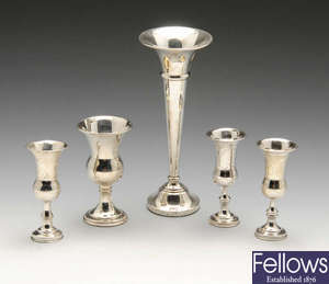 A selection of silver to include a set of three Kiddush cups and a silver bud vase, etc.