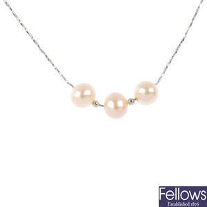 Eleven cultured pearl necklaces.
