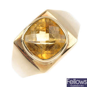 A 9ct gold citrine single-stone ring.