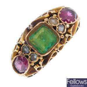 A late 19th century 15ct gold gem ring.