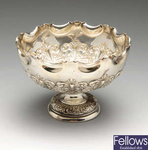 A late Victorian silver footed bowl, Edwardian ring tree & bonbon dish.