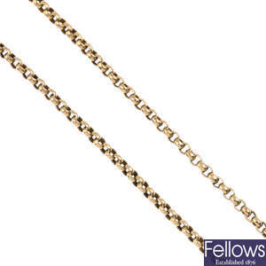 An early 20th century 9ct gold belcher link chain.