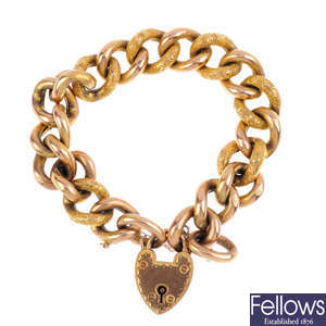 A late Victorian 9ct gold curb-link bracelet, circa 1880.