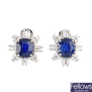 A pair of Burma sapphire and diamond earrings.