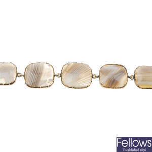 An early agate bracelet and agate earrings. 