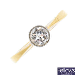 A mid 20 century gold diamond single-stone ring.