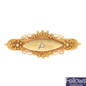 An early 20th century 15ct gold diamond brooch.