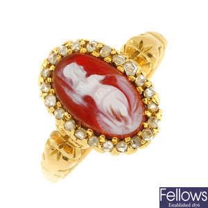 A cameo and diamond ring.