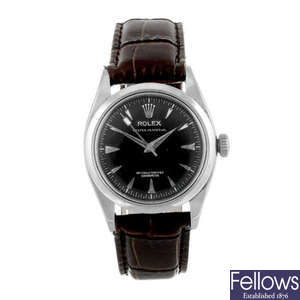ROLEX - a gentleman's stainless steel Oyster Perpetual wrist watch.
