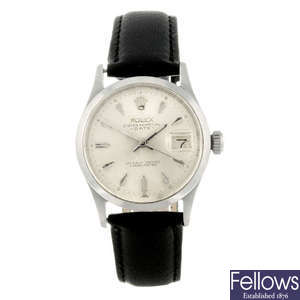 ROLEX - a gentleman's stainless steel Oyster Perpetual Date wrist watch.
