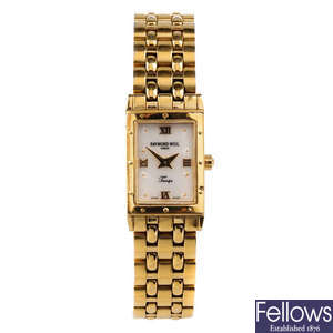 RAYMOND WEIL - a lady's gold plated Tango bracelet watch.