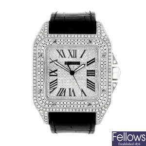 CARTIER - a diamond set stainless steel Santos 100 wrist watch.