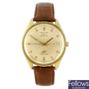 LONGINES - a gentleman's gold plated Ultra-Chron wrist watch.