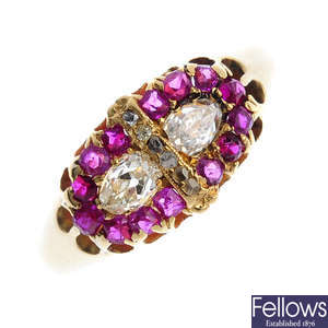 An 18ct gold late Victorian ruby and diamond dress ring.