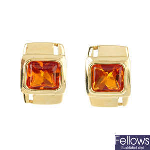 A pair of 18ct gold citrine earrings.